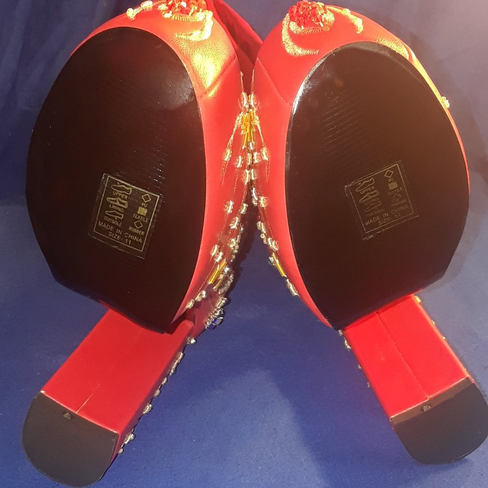 AZALEA WANG ALL ABOUT THE FLASHY HAND BEADED CHUNKY BOOT IN RED( BRAND NEW!!!!! - Picture 8 of 9